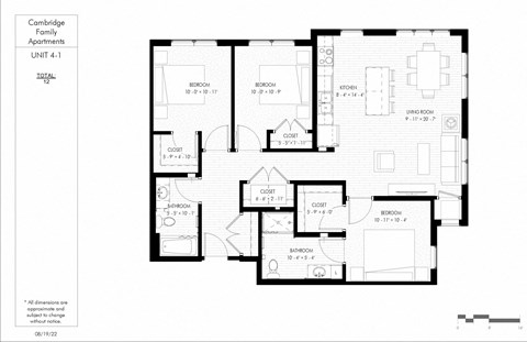 Floor plan for 3 beds, 1.8 baths, 1165 sqft
